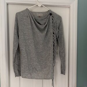 Knox Rose Gray Sweater with Fringe Detail
